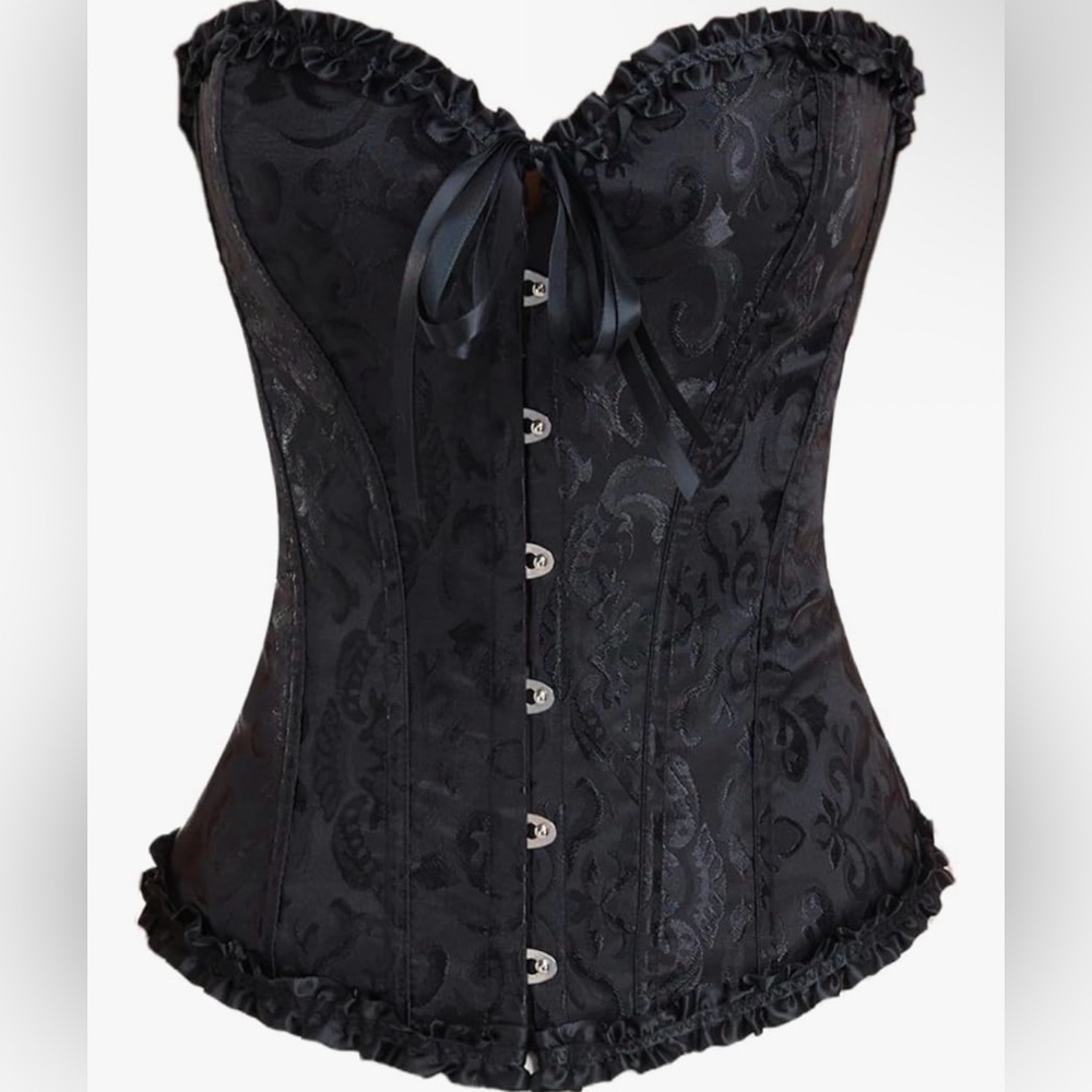 Black Satin Brocade Corset Top - Women's Intimates